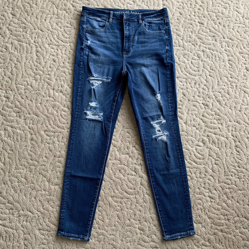 American Eagle 12 Super Hi Rise Denim Jegging Distressed Skinny Stretch Jeans
